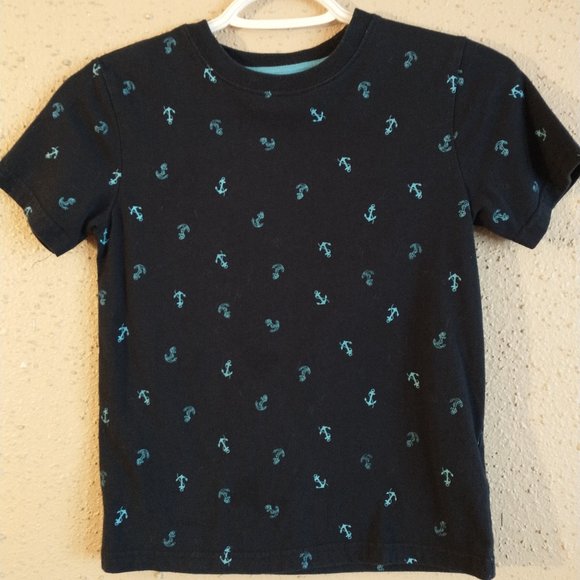 BOYS, TSHIRT, COTTON, NAVY WITH LT. BLUE ANCHORS - Picture 1 of 3